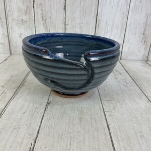 Vintage Blue Ceramic Yarn Bowl 6.5" Handmade Pottery Signed Neal 16
